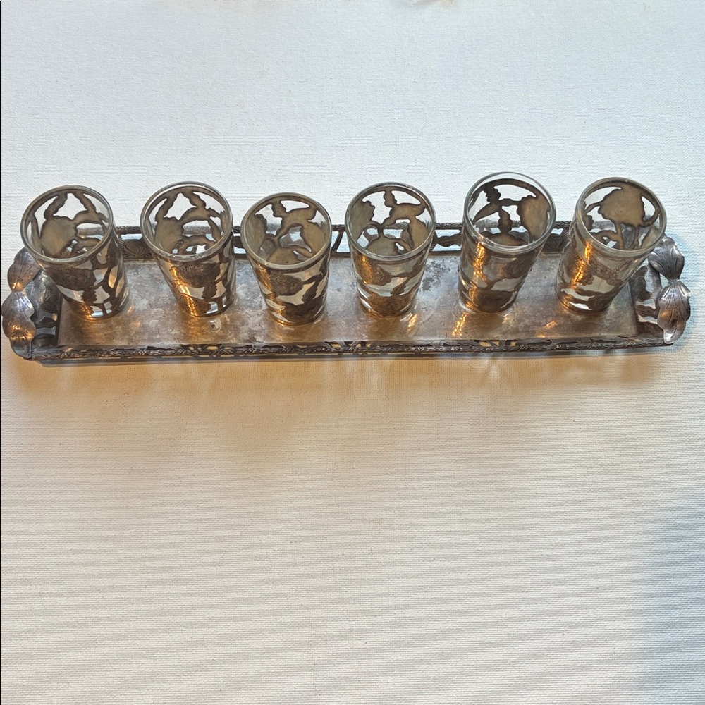 925 Decorative Tray with 6 Shot Glasses